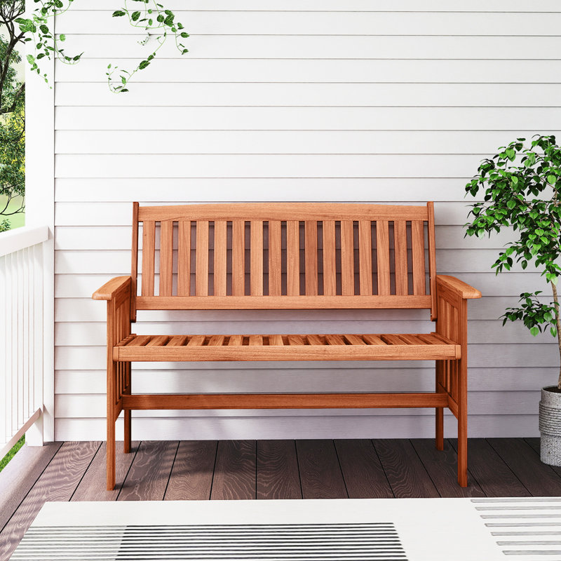 Causeuse d'extérieur en bois massif à 2 places pour le patio avec dossier incliné et siège à lattes