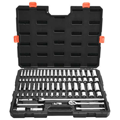76 Pieces 3/8 Inch Drive And Metric Socket Ratchet Mechanic Tool For Automotive Fixes Maintenance Alloy Steel Storage Tools Rustproof Finish Case