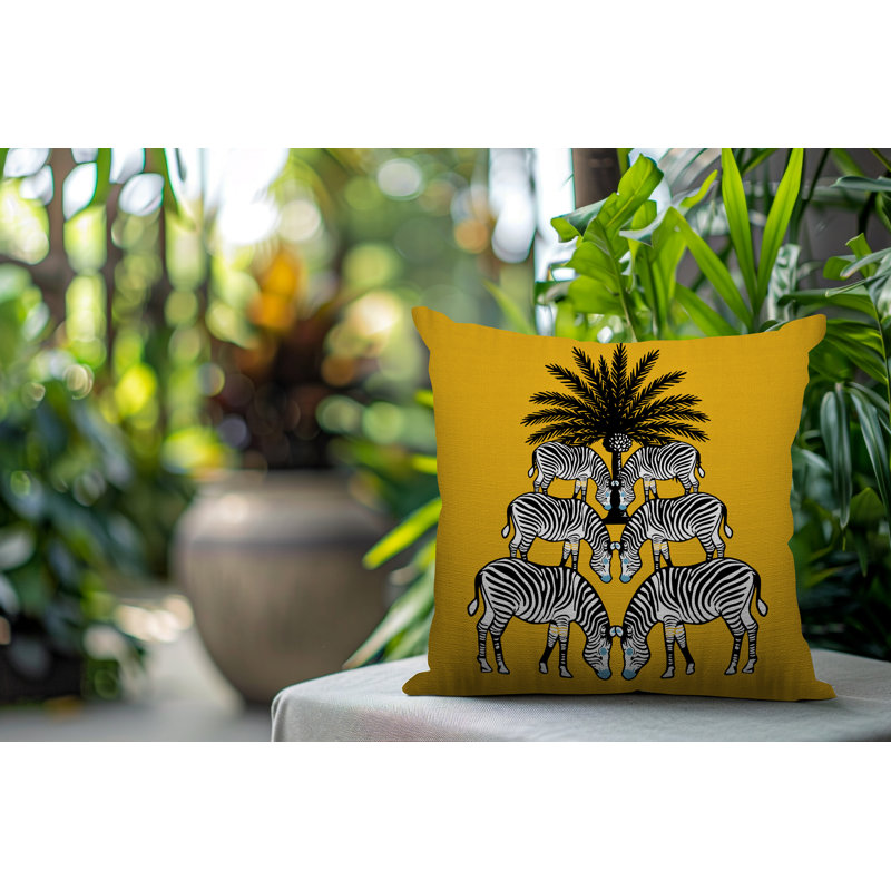 Oreiller carré réversible intérieur / extérieur Camo Zebra, Jaune, H 19 po x l 19 po x P 5,25 po