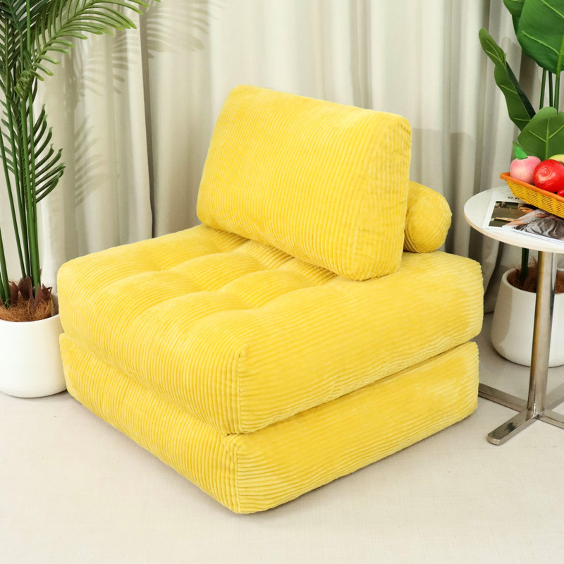 Chaise longue en velours côtelé 70,8 po jaune, confortable et relaxante, sans assemblage, idéale pour un séjour en famille à la maison ou dans un dortoir, en fausse fourrure moelleuse, idéale pour la détente