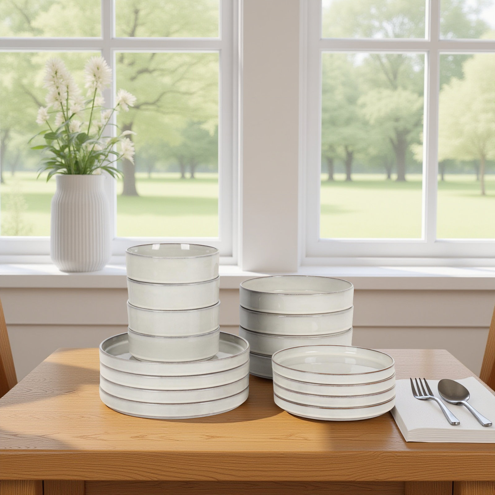 Santorini Terracotta Dinnerware Set - Service for 4, Moonstone White