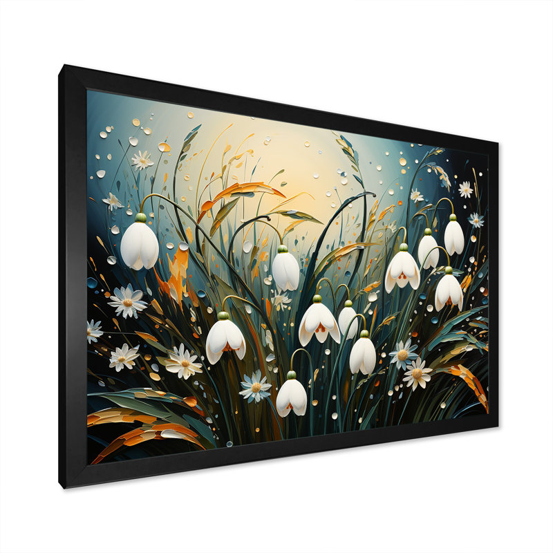 «Mountain Snowdrops Charm In Winter», reproduction sur toile, Cadre simple noir, H 16 po x l 32 po x P 1 po