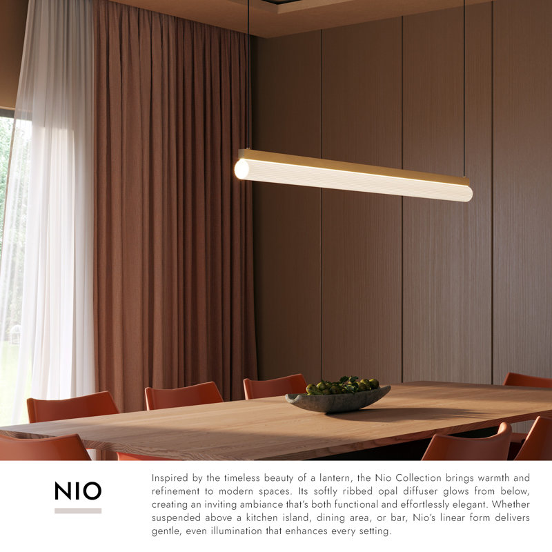 Nio 45-in Black dimmable LED Linear Pendant, Antique Brass