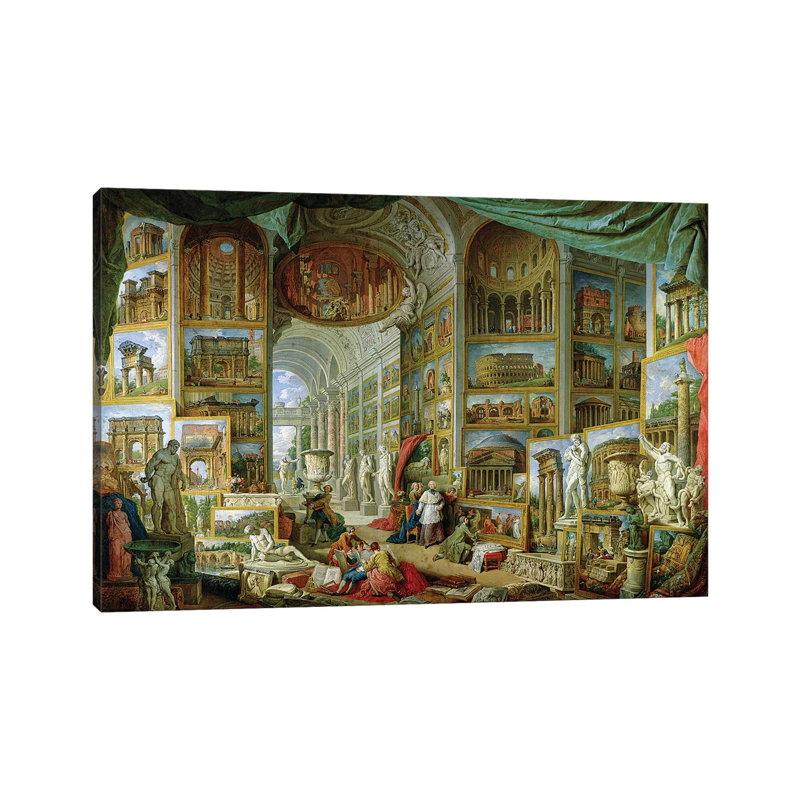 Gallery Of Views Of Ancient Rome, 1758 by Giovanni Paolo Panini - Print on Canvas, 45.72cm H x 66.04cm W x 3.81cm D