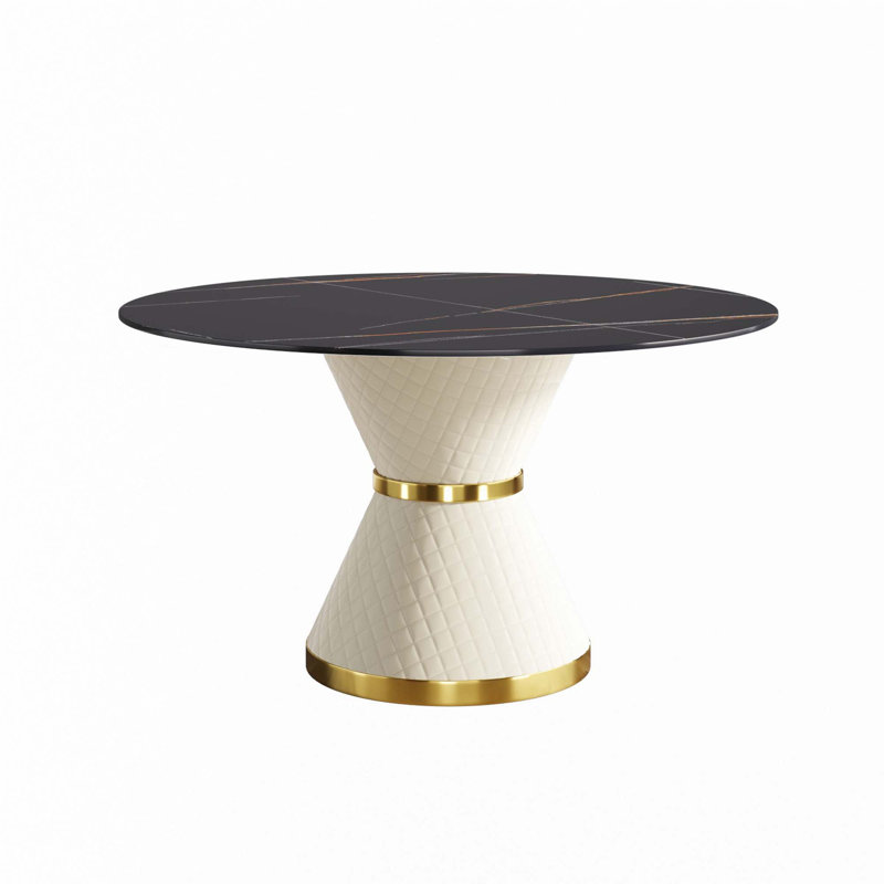 Artificial Stone Round Dining Table(Only Table), 29.53"H x 53.15"L x 53.15"W, Black