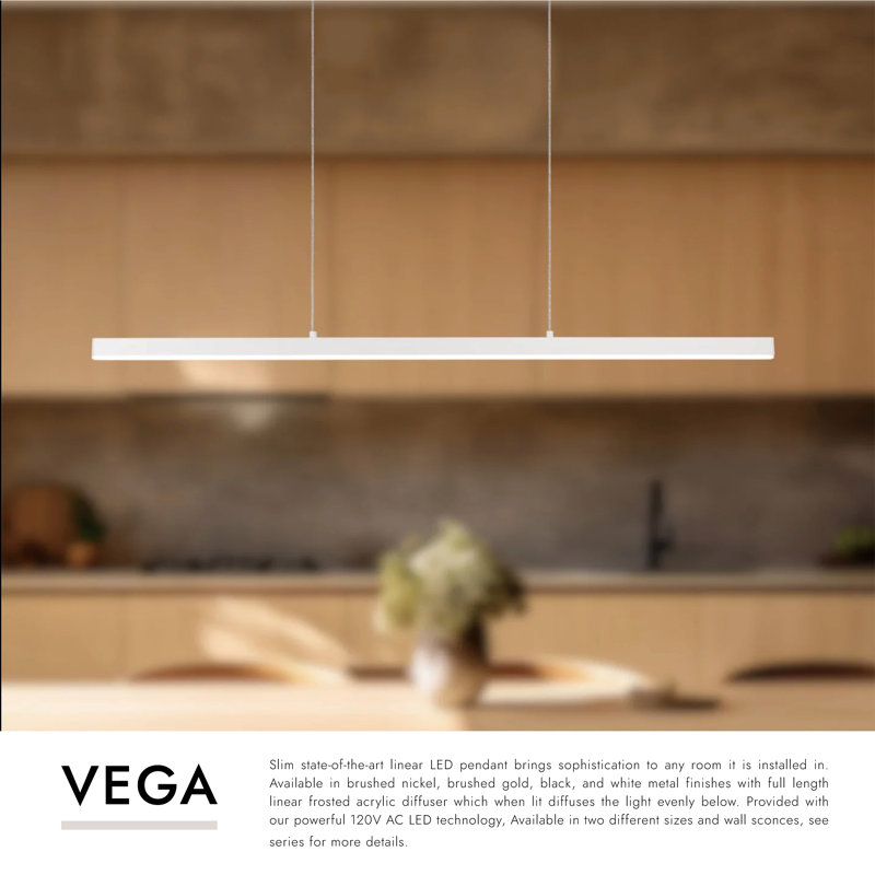 Vega 1 - Light LED Pendant, Brushed Gold, 3000K, 1.5" H x 45" W x 0.75" D