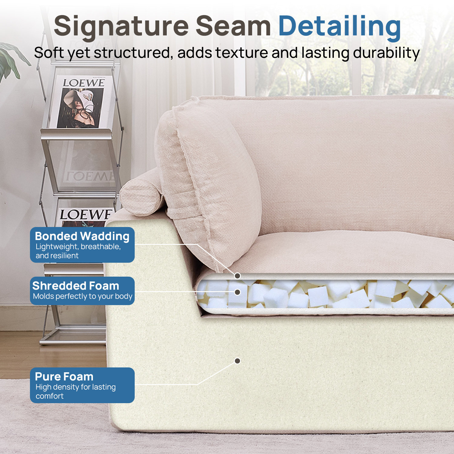 Sectional, Beige Chenille