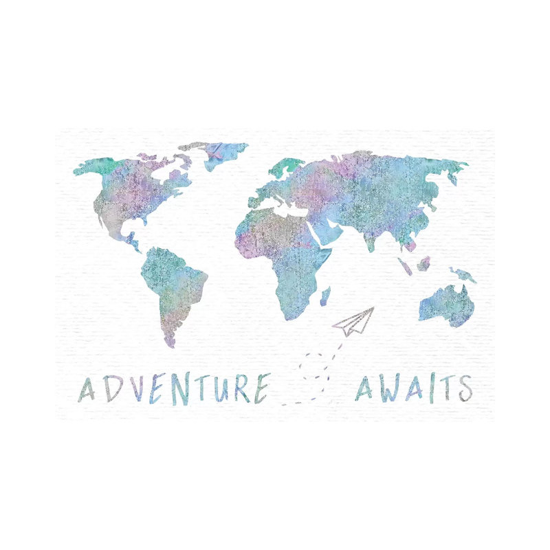 «Adventure Awaits Map Metallic Rainbow», reproduction d'impression sur toile tendue, H 26 po x l 40 po x 1,5 po