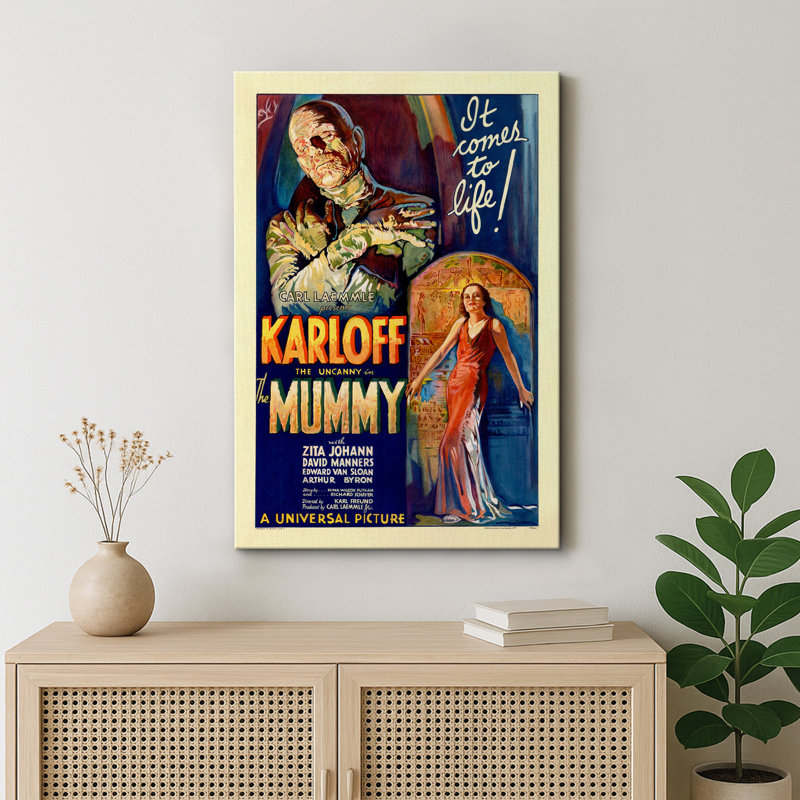 The Mummy Classic Horror Movie Poster Artwork, Vintage Universal Film Pictures, Framed Canvas Giclee Print Wall Art