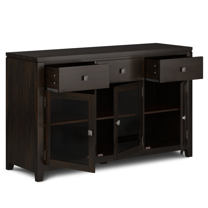Cosmopolitan 54"W Solid Wood Contemporary 2-Door Sideboard Buffet with Drawers and Adjustable Shelves, Mahogany