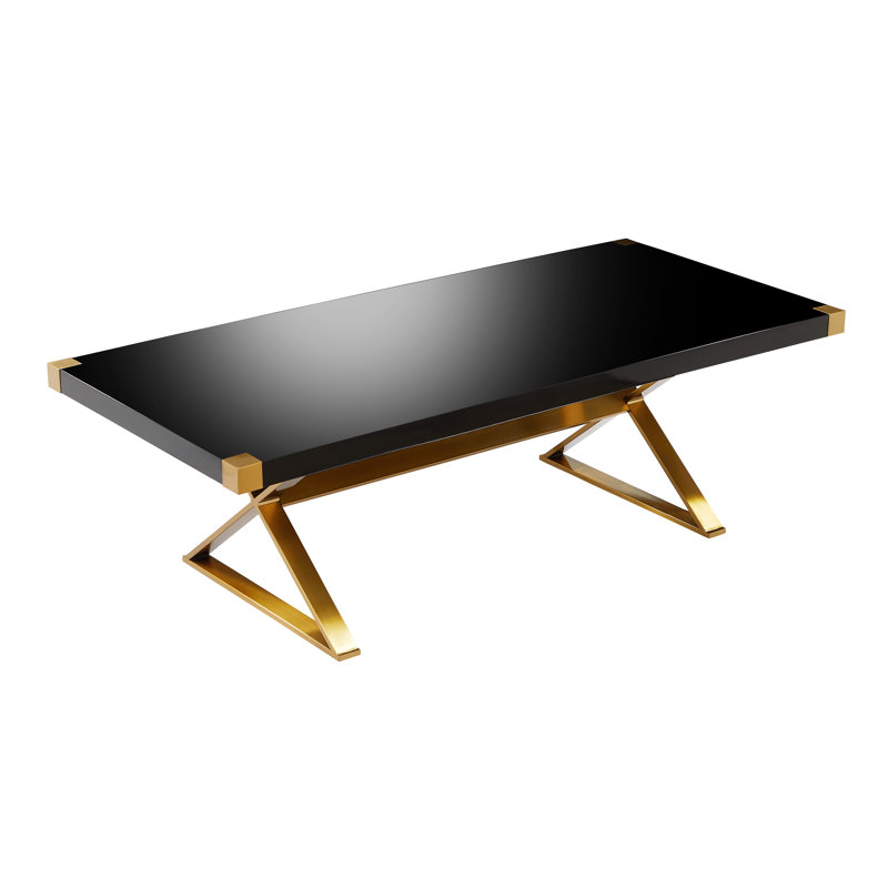 Adeline Black Lacquer and Gold Base Rectangular Dining Table