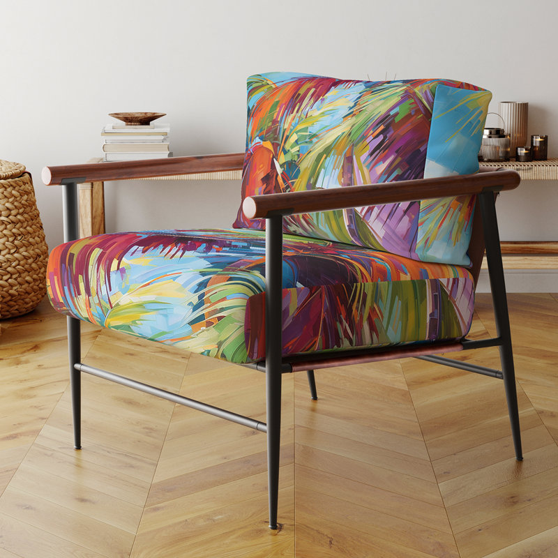 Popart Palm Trees II - Chaise rembourrée avec accoudoirs tropicaux et fauteuil Palm Leaves, Noir, noir, noir, noir
