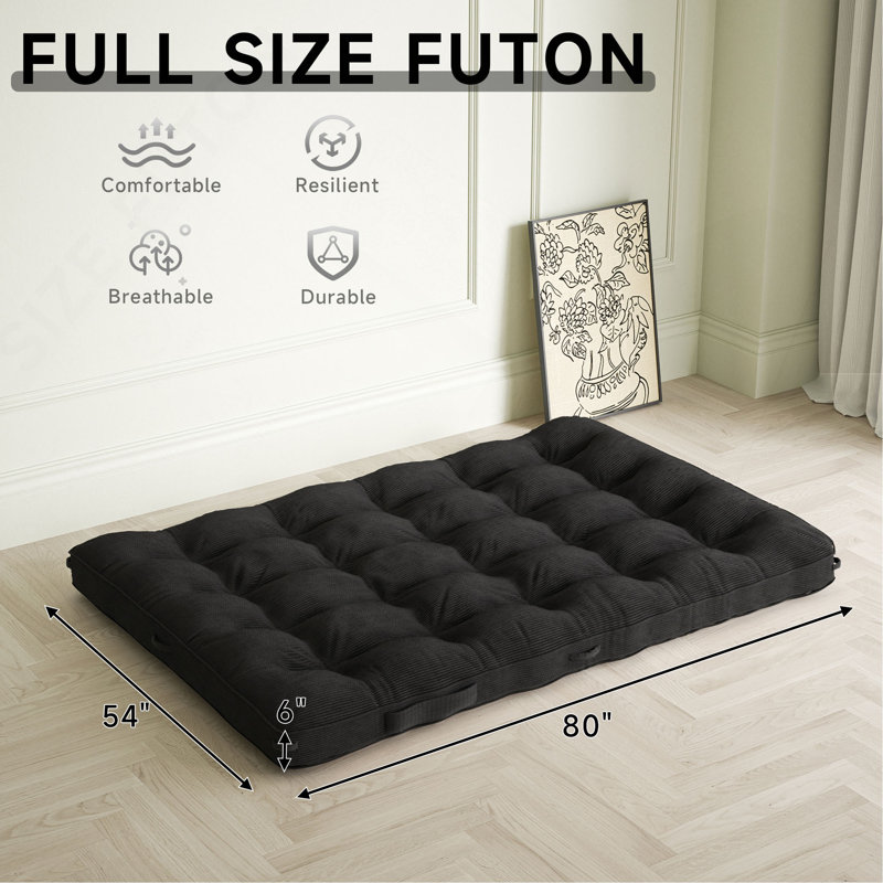 6 inch Floor Mattress Futon Mattress Sleeping Pad Foldable Roll Up Mat, Sofa Couch Bed, Full Size, 6"