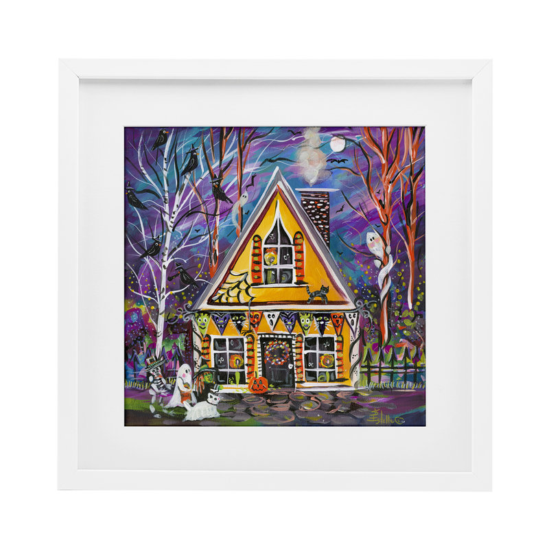 Reproduction sous verre d'Halloween Party House, H 13 po x l 13 po, Cadre blanc côtier