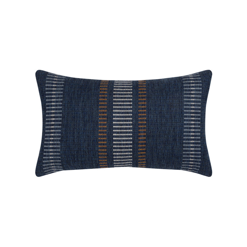 Transportive Journey Outdoor Rectangular Performance Pillow Cover & Insert, Gray/Navy Striped, Faux Down
