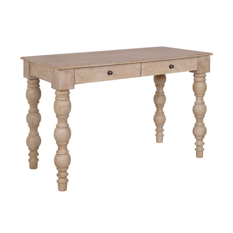 Braydan 2-Drawer Desk with Hand-Turned Legs- Rustic Natural, Rustic Natural