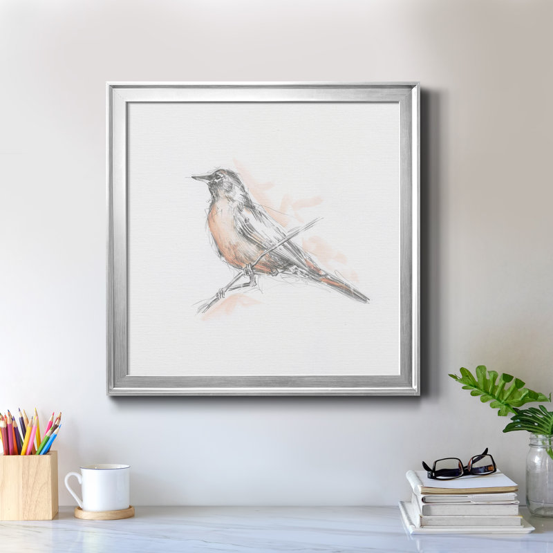 «Robin Bird S Croquis II», reproduction d'art sur toile, H 30,5 po x l 30,5 po x P 1,5 po, Cadre argenté