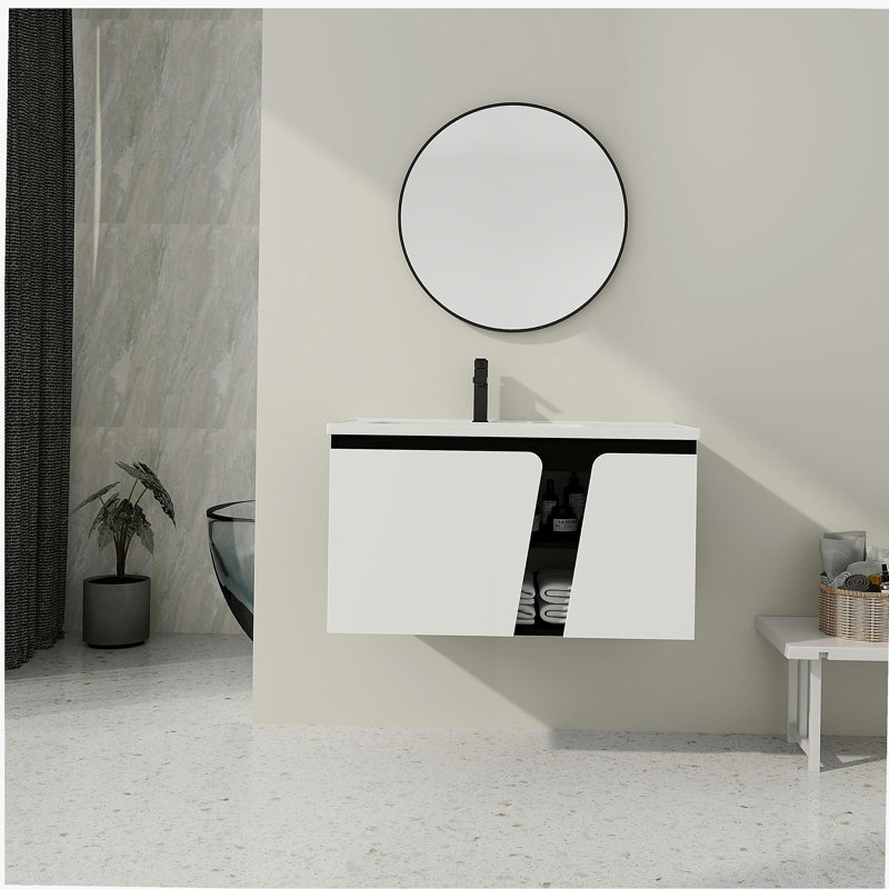 Meuble-lavabo mural simple avec armoire à porte à fermeture en douceur