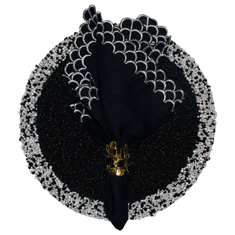 Peacock Linen Napkin, Black/Silver