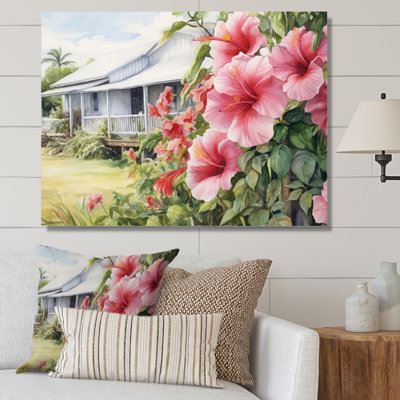Hibiscus rose et vert, harmonie tropicale, fleurs I sur toile