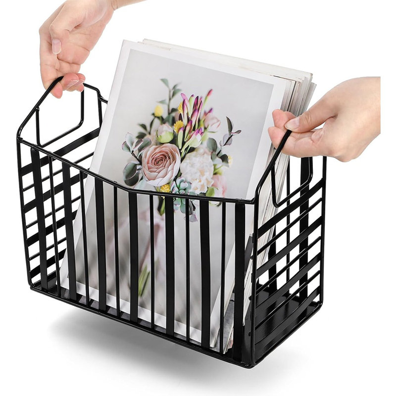 Porte-revues en métal, porte-documents avec poignée, corbeille à courrier, corbeille de rangement en fer, support pour tablette de bureau en fer, salle de bain, chambre à coucher, salon, noir