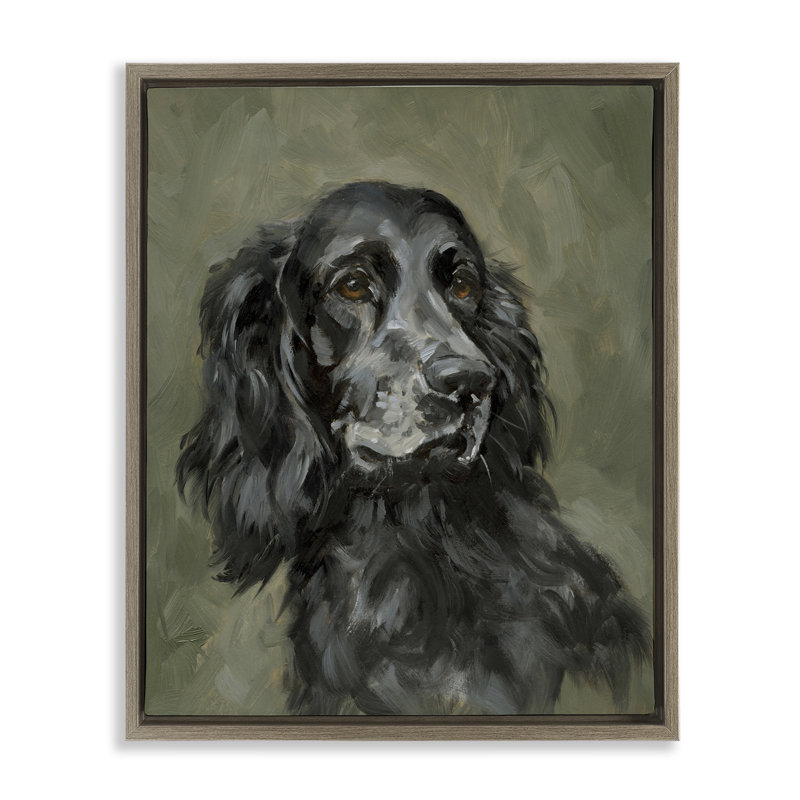 «Black Cocker Spaniel» par Victoria Barnes, Cadre flottant orme Montalcino, H 21 po x l 17 po