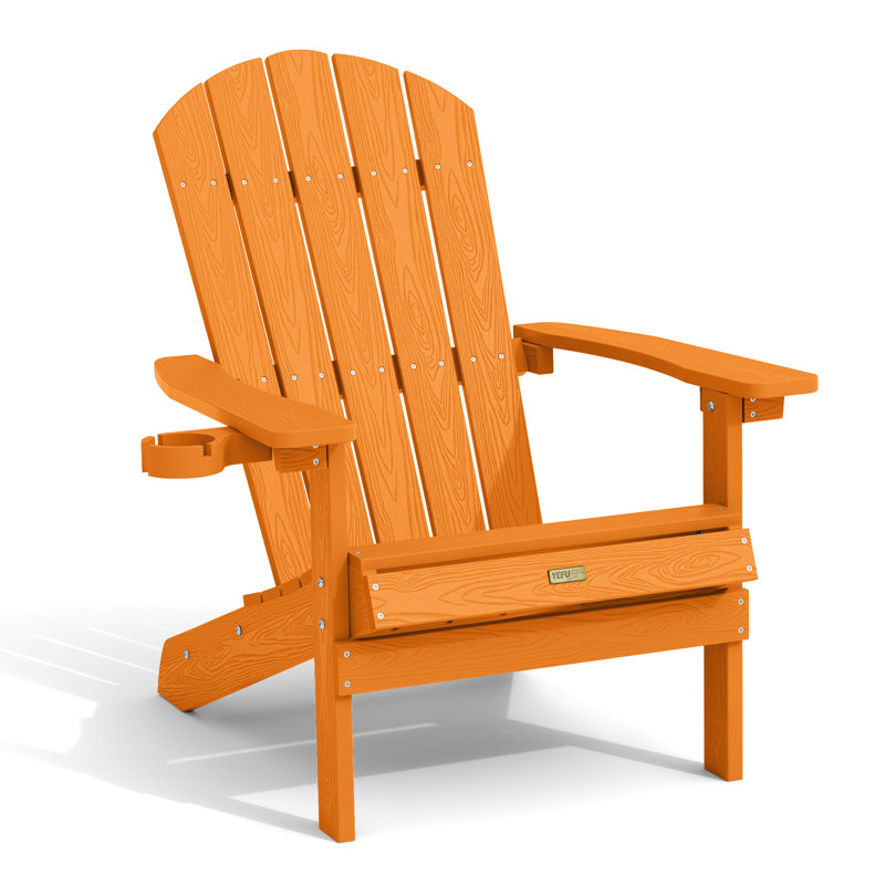Outdoor Adirondack Chair with Cup Holder All-Weather HIPS Patio Chairs for Lawn, Garden, Fire Pit, Backyard, Orange