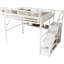 Grand lit mezzanine en métal avec escalier, garde-robe, bureau, station de charge, lumières intelligentes et tablette supérieure, blanc, durabilité à long terme-130149887