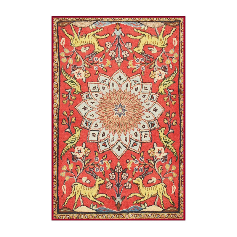 Tapis rouge / beige à motif floral, Rectangle 5 pi x 7 pi