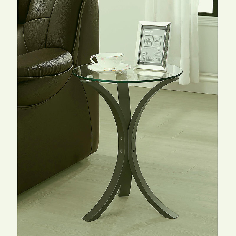 Helena Cappuccino Round Glass Top Accent Side Table
