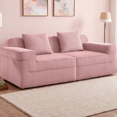 Boneless Modular 2-Seater Loveseat Boneless Sofa Cloud Sectional Couch with Deep Plush Seating & Throw Pillows, Corduroy Fabric Modern Sofa for Living Room, No Assembly Needed