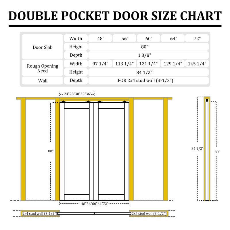 1-Lite Frosted Pocket Door Pine Solid Core Sliding Double Pocket Door For Bedroom With Hardware/Soft Close, 56" x 80"