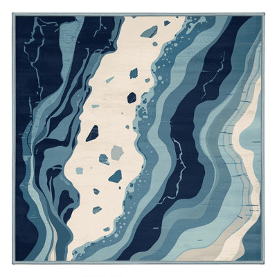 Tapis bohémien doux et moelleux à motif abstrait brun - Reliure bleu ciel