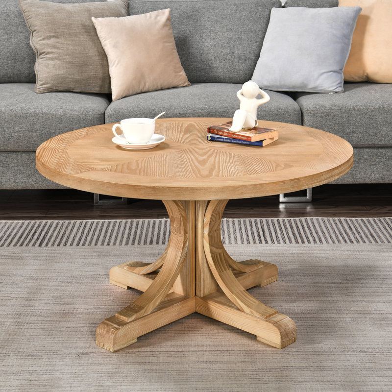 Solid Wood Round Coffee Table, Rustic Style With Classic Design, Perfect For Various Home Decor