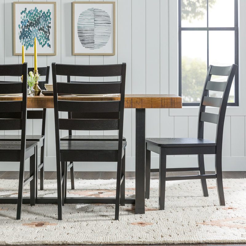 Amarapal Double Pedestal Dining Set, Rustic Oak/Black, 7 Pieces: Table, 6 Chairs