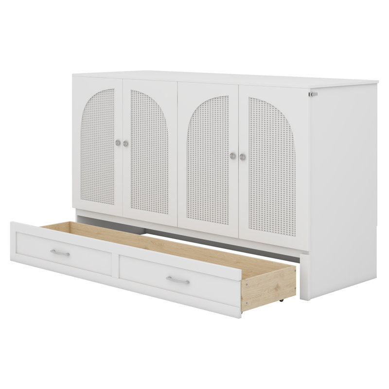 Lit escamotable avec grands tiroirs Murphy, Grand, Blanc