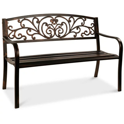 Hartwig 50" Outdoor Garden Bench, Patio Park Bench with Floral Pattern Backrest for Porch Lawn Yard