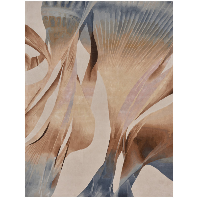 Abstract Hand Tufted Rectangle Viscose Area Rug in Beige, Rectangle 9'9" x 13'9"