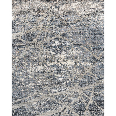 Hand Knotted Abstract Area Rug in Silver/Gray/Ivory