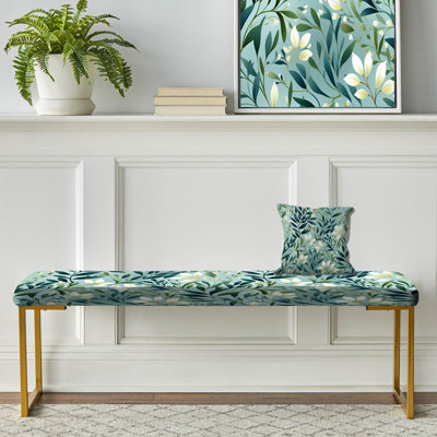 Botanical Upholstered Gold Bench
