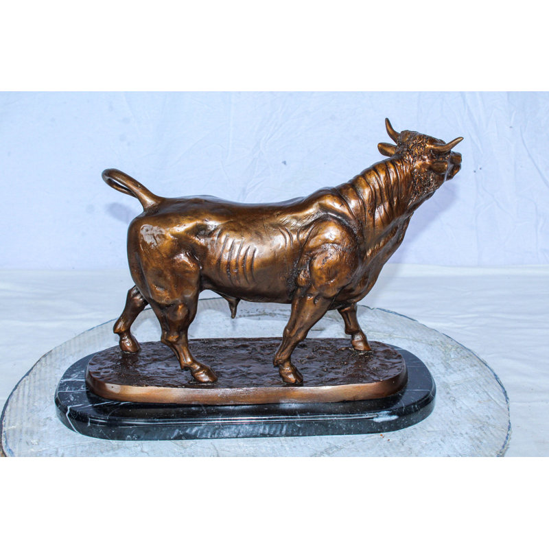 Statue de taureau en bronze Le Taureau par Arnadia sur base en marbre 19 po x 8 po x H 13 po