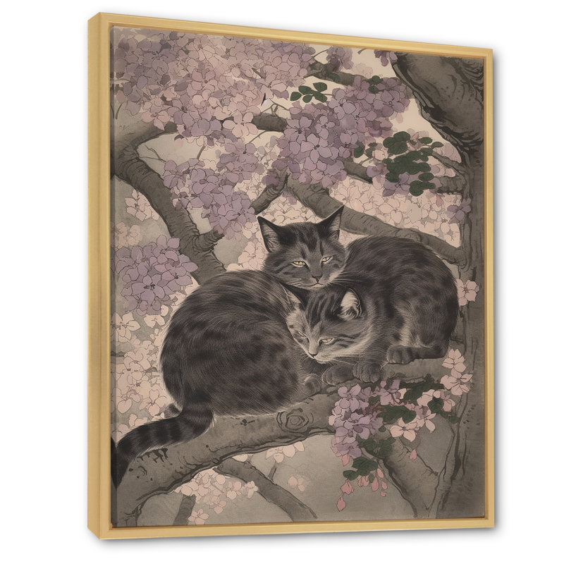 «Two Gray Kitting Sleeping In A Tree», impression sur toile, Cadre naturel flottant, H 40 po x l 30 po x P 1,5 po