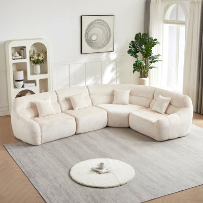 123.2 Curved Corner Sectional Sofa, Chenille Modular Cloud Sofa, Four Pillows