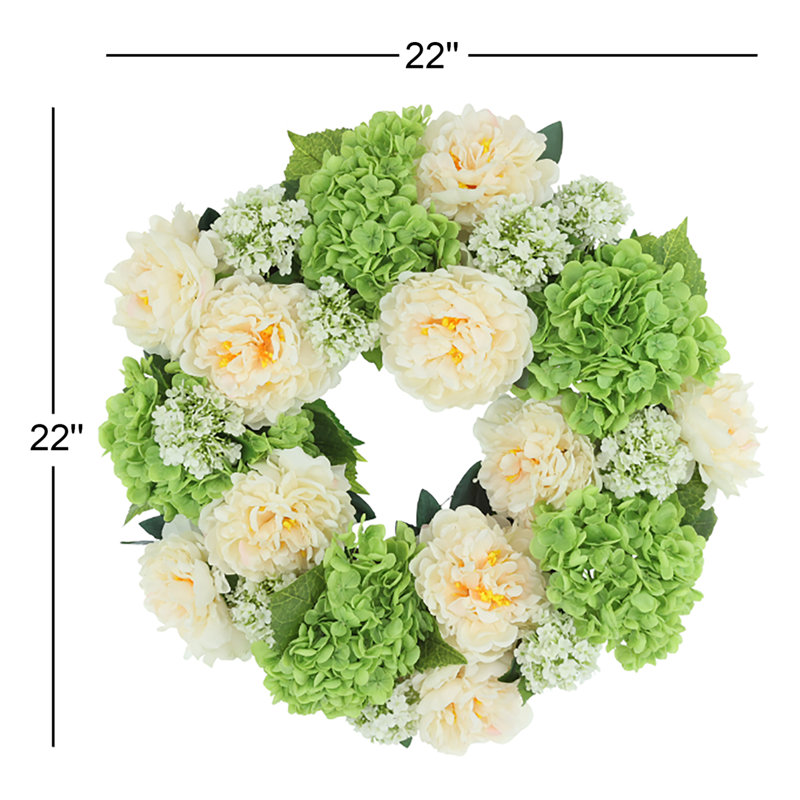 22" Spring Wreath and Centerpiece with Real-Touch Hydrangeas and Peonies