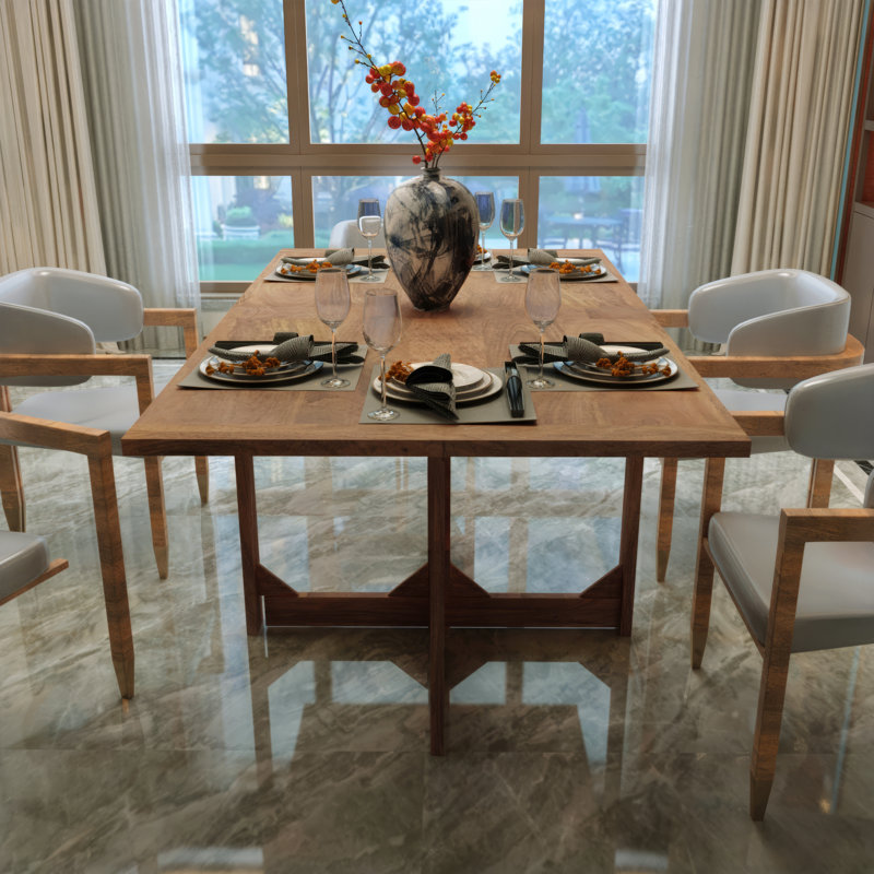 Modern Farmhouse Rectangular Dining Table 62" Handcrafted Natural Mango Wood With Magnetic Catchers
