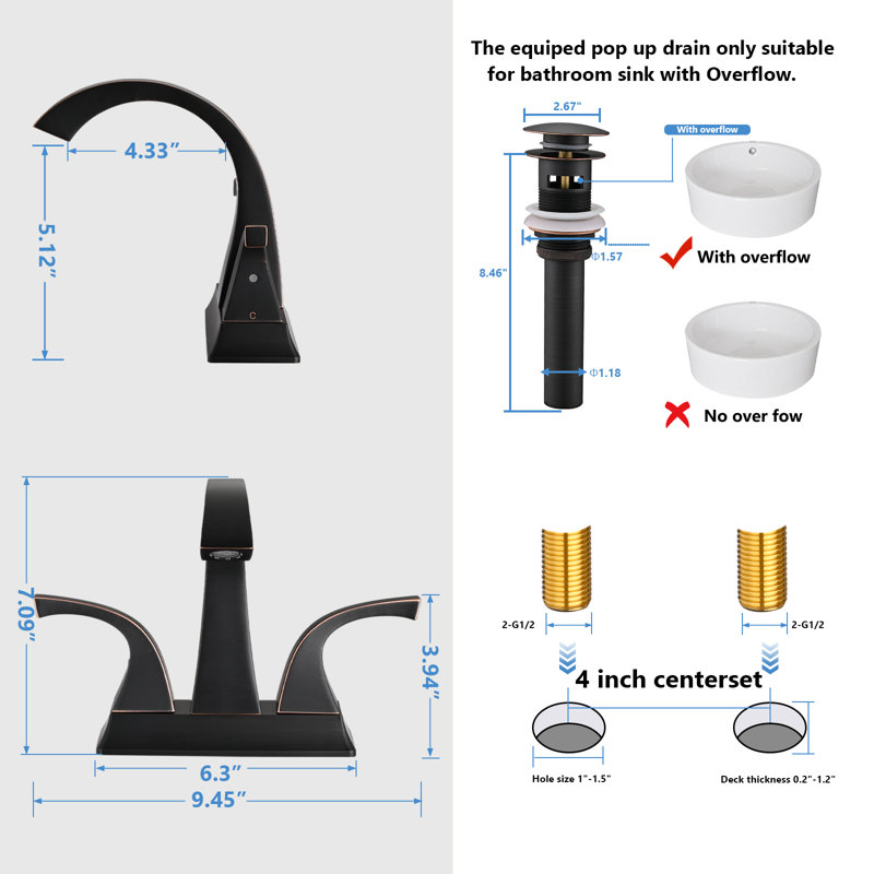 Centerset 2-handle Bathroom Faucet with Drain Assembly, Oil-Rubbed Bronze