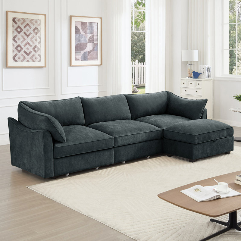 Canapé modulaire, canapé avec repose-pieds mobile, canapé en T, siège confortable, large et profond, Gris