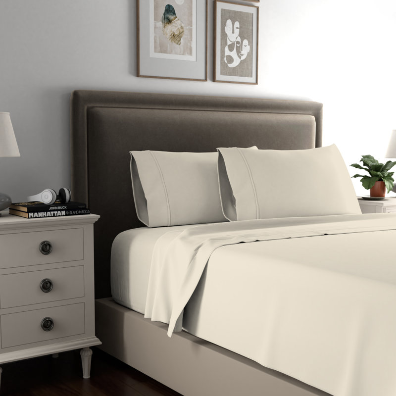 Ivory Full Cotton-Blend Sateen Sheet Set with Pillowcases