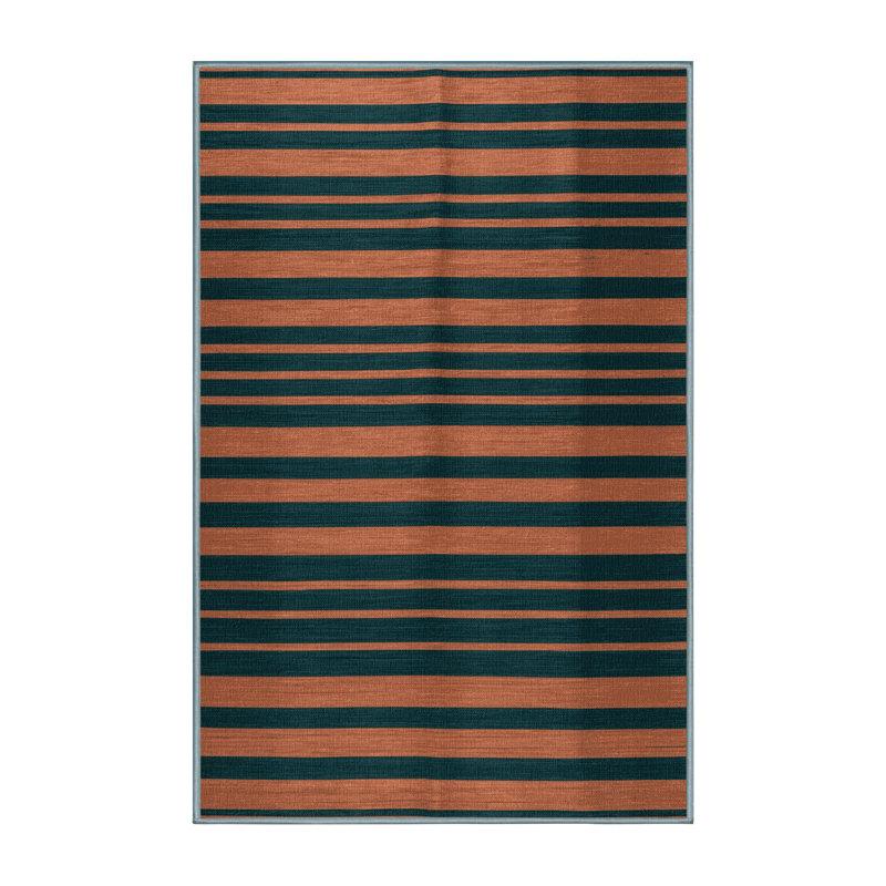 Tapis bleu à rayures horizontales lavable à la machine, Rectangle 7 pi x 10 pi