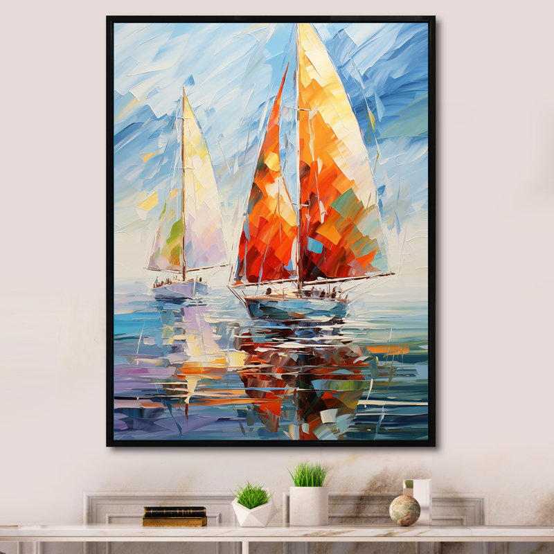 Achna voilier abstrait vents II, H 32 po x l 16 po x P 1 po, Cadre flottant noir